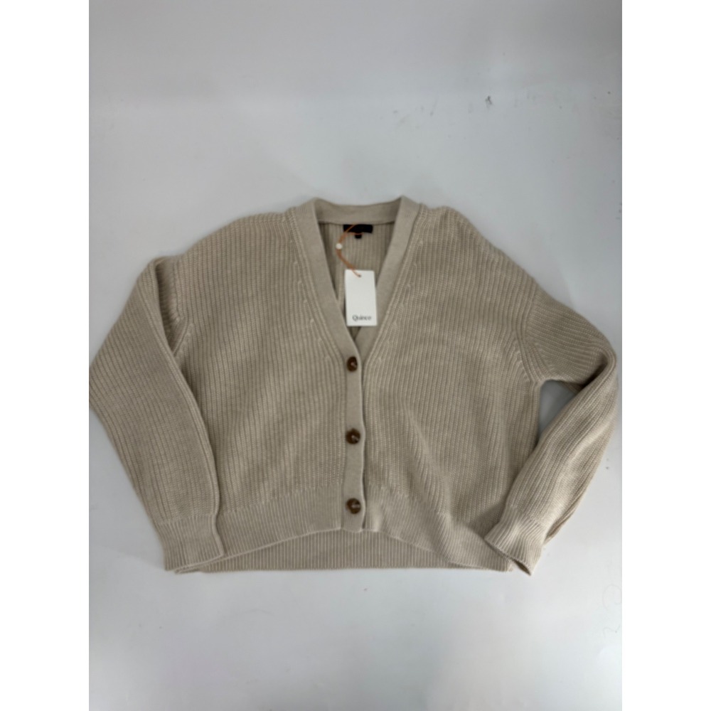 Quince Organic Cotton Oversized Cardigan Oatmeal Beige cropped Knit Sweater M